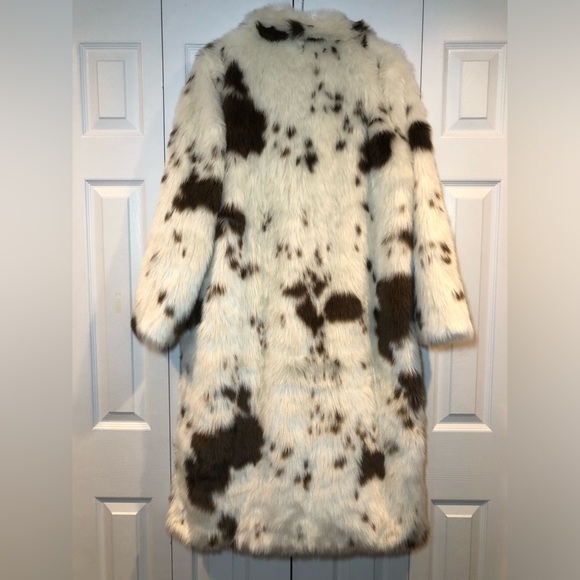 NWOT Women Cow Faux Fur Lapel Maxi Coat Fleece Outwear Jacket with Pockets - Picture 12 of 13